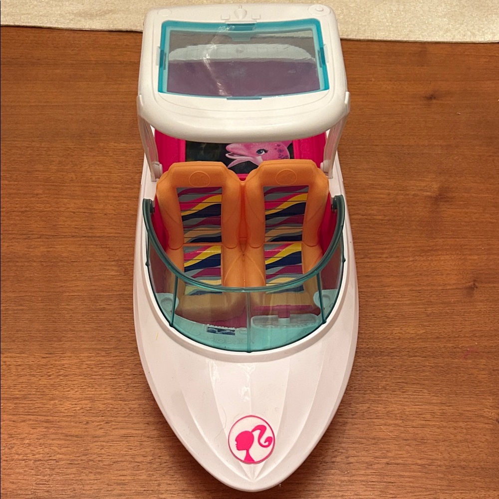 Barbie Pink and White Speedboat with Striped Seats